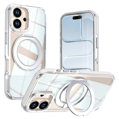 For iPhone 16 Magnetic Case Rotating Ring Kickstand Dual Color Acrylic + TPU Clear Phone Cover