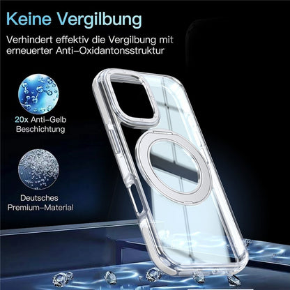 For iPhone 16 Magnetic Case Rotating Ring Kickstand Dual Color Acrylic + TPU Clear Phone Cover