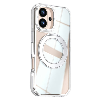 For iPhone 16 Magnetic Case Rotating Ring Kickstand Dual Color Acrylic + TPU Clear Phone Cover