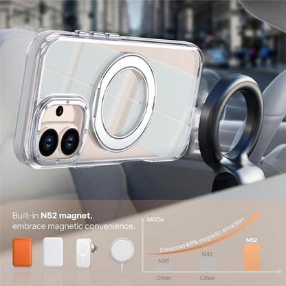 For iPhone 16 Magnetic Case Rotating Ring Kickstand Dual Color Acrylic + TPU Clear Phone Cover