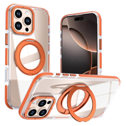 For iPhone 16 Pro Magnetic Case Rotating Ring Kickstand Dual Color Acrylic + TPU Clear Phone Cover