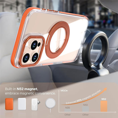 For iPhone 16 Pro Magnetic Case Rotating Ring Kickstand Dual Color Acrylic + TPU Clear Phone Cover