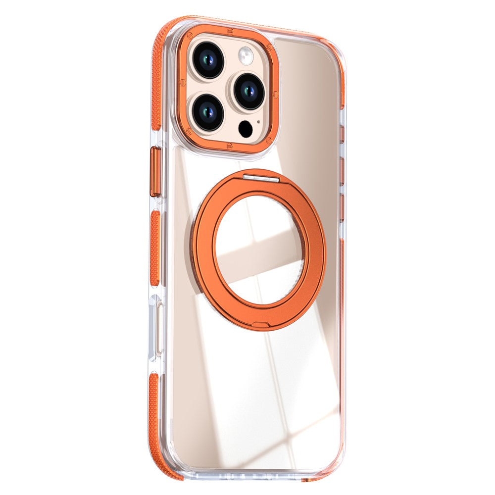 For iPhone 16 Pro Max Magnetic Case Rotating Ring Kickstand Dual Color Acrylic + TPU Clear Phone Cover
