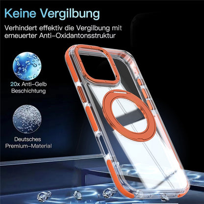 For iPhone 16 Pro Max Magnetic Case Rotating Ring Kickstand Dual Color Acrylic + TPU Clear Phone Cover