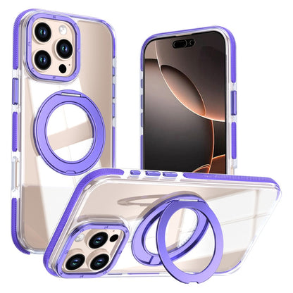 For iPhone 16 Pro Max Magnetic Case Rotating Ring Kickstand Dual Color Acrylic + TPU Clear Phone Cover