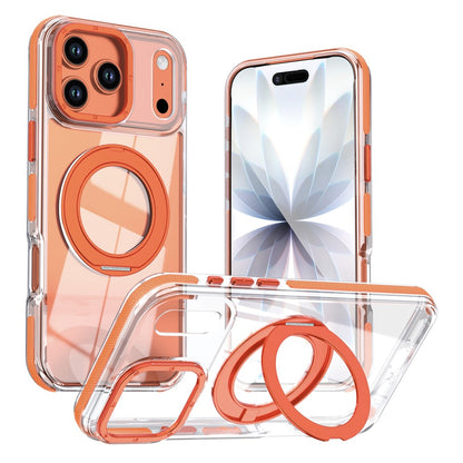 For iPhone 17 Pro Max Magnetic Case Rotating Ring Kickstand Dual Color Acrylic + TPU Clear Phone Cover