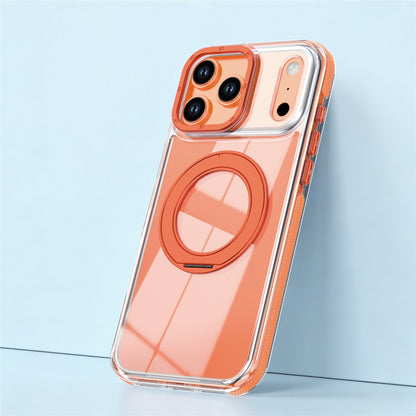 For iPhone 17 Pro Max Magnetic Case Rotating Ring Kickstand Dual Color Acrylic + TPU Clear Phone Cover