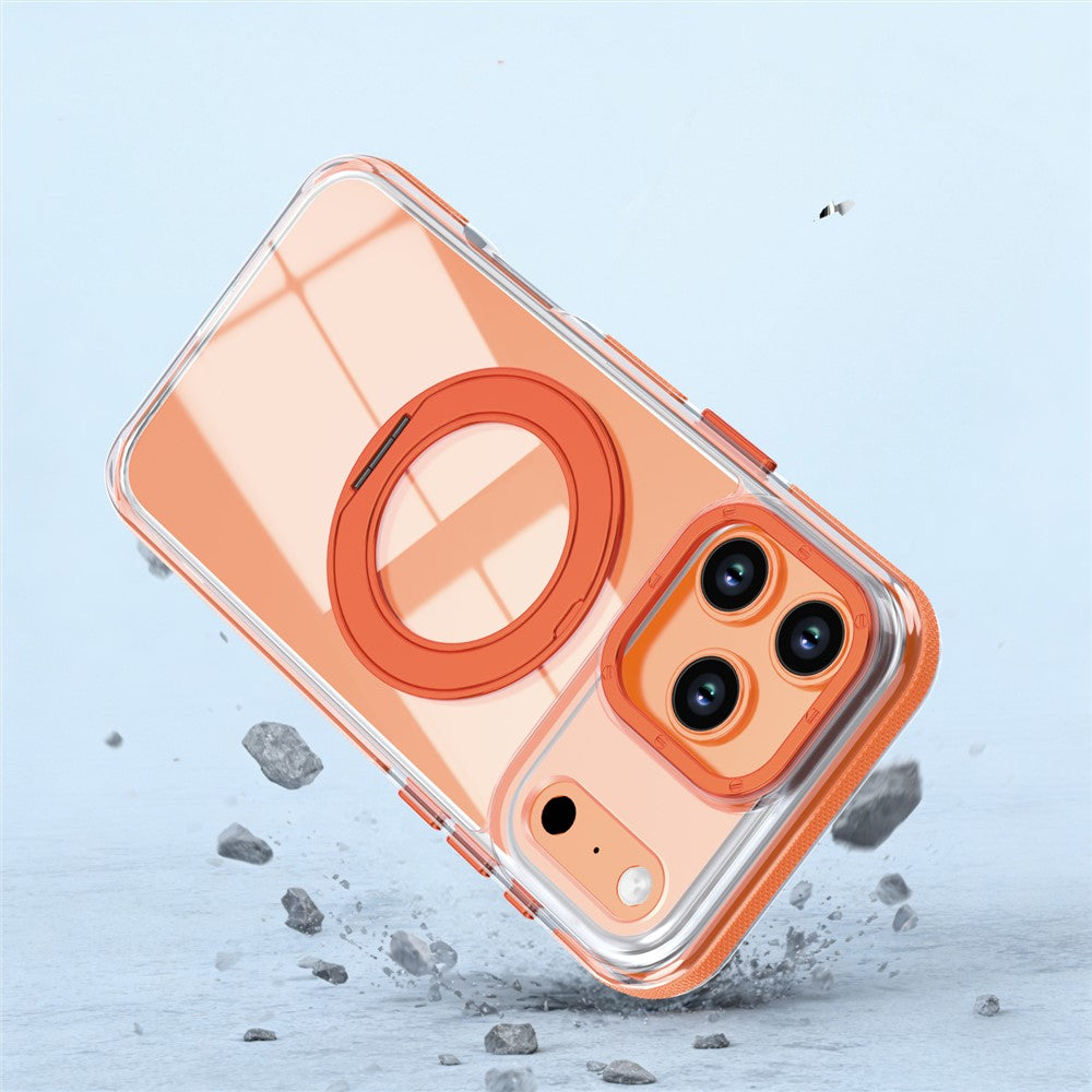For iPhone 17 Pro Max Magnetic Case Rotating Ring Kickstand Dual Color Acrylic + TPU Clear Phone Cover
