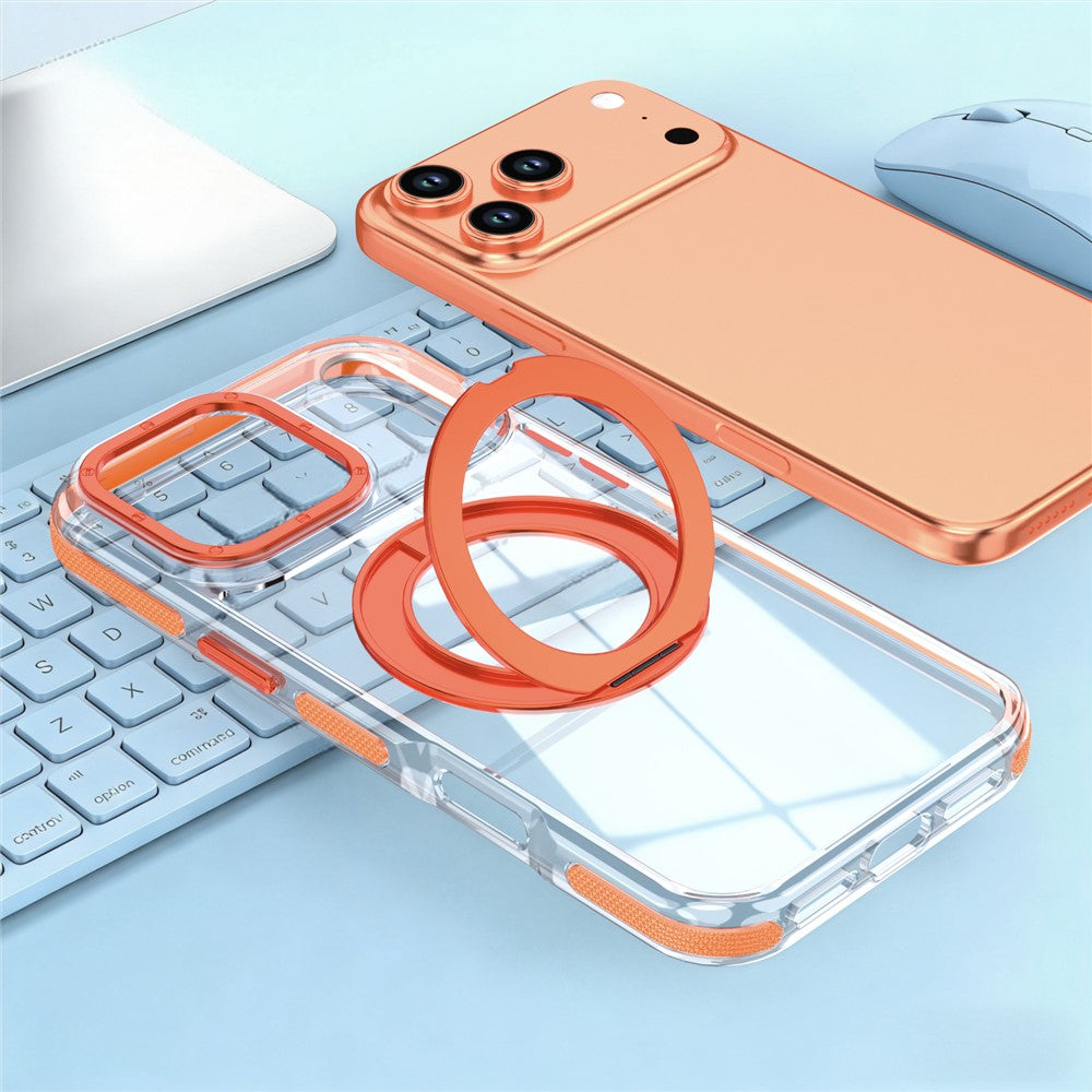 For iPhone 17 Pro Max Magnetic Case Rotating Ring Kickstand Dual Color Acrylic + TPU Clear Phone Cover