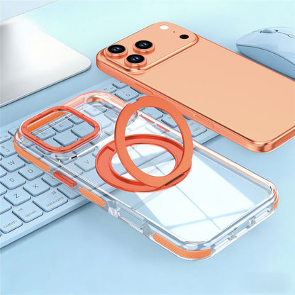 For iPhone 17 Pro Max Magnetic Case Rotating Ring Kickstand Dual Color Acrylic + TPU Clear Phone Cover