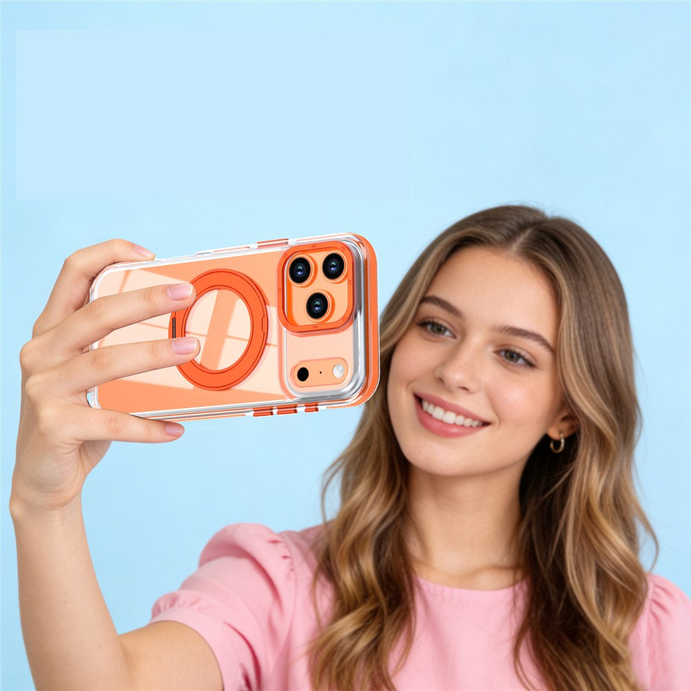 For iPhone 17 Pro Max Magnetic Case Rotating Ring Kickstand Dual Color Acrylic + TPU Clear Phone Cover