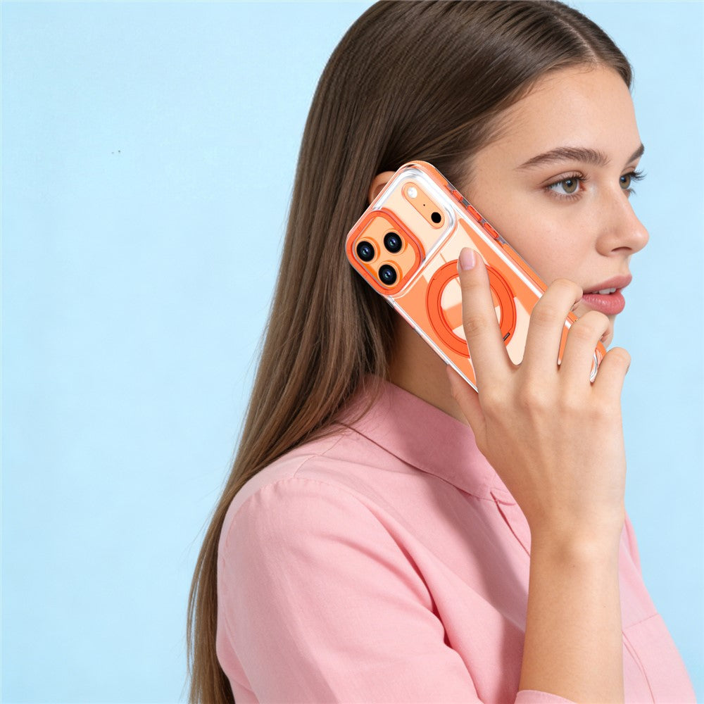 For iPhone 17 Pro Max Magnetic Case Rotating Ring Kickstand Dual Color Acrylic + TPU Clear Phone Cover