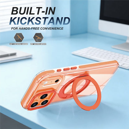 For iPhone 17 Pro Max Magnetic Case Rotating Ring Kickstand Dual Color Acrylic + TPU Clear Phone Cover