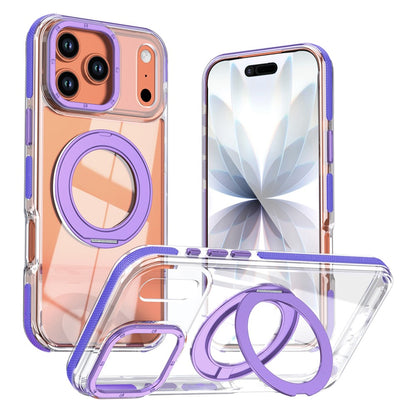 For iPhone 17 Pro Max Magnetic Case Rotating Ring Kickstand Dual Color Acrylic + TPU Clear Phone Cover