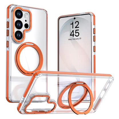 For Samsung Galaxy S25 Ultra Magnetic Case Rotating Ring Kickstand Dual Color Acrylic + TPU Clear Phone Cover