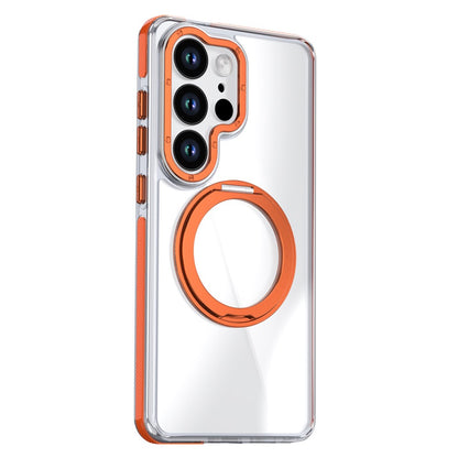For Samsung Galaxy S25 Ultra Magnetic Case Rotating Ring Kickstand Dual Color Acrylic + TPU Clear Phone Cover