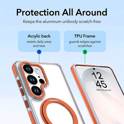 For Samsung Galaxy S25 Ultra Magnetic Case Rotating Ring Kickstand Dual Color Acrylic + TPU Clear Phone Cover