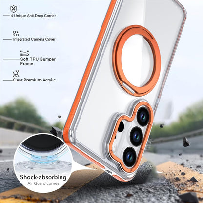 For Samsung Galaxy S25 Ultra Magnetic Case Rotating Ring Kickstand Dual Color Acrylic + TPU Clear Phone Cover