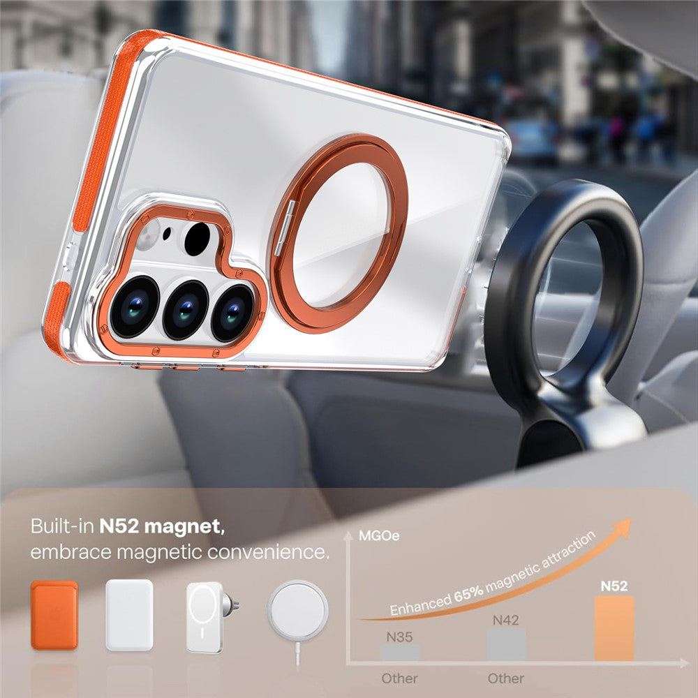 For Samsung Galaxy S25 Ultra Magnetic Case Rotating Ring Kickstand Dual Color Acrylic + TPU Clear Phone Cover