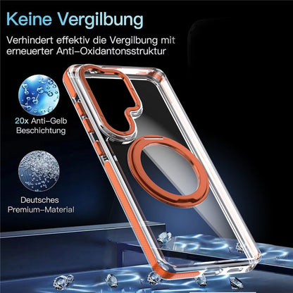 For Samsung Galaxy S25 Ultra Magnetic Case Rotating Ring Kickstand Dual Color Acrylic + TPU Clear Phone Cover