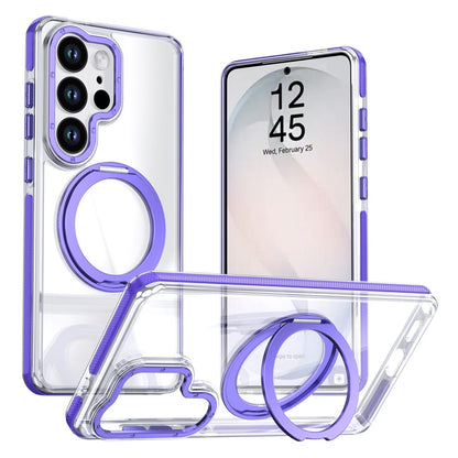 For Samsung Galaxy S25 Ultra Magnetic Case Rotating Ring Kickstand Dual Color Acrylic + TPU Clear Phone Cover