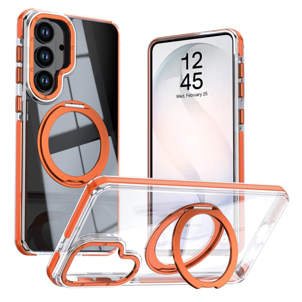 For Samsung Galaxy S26+ Magnetic Case Rotating Ring Kickstand Dual Color Acrylic + TPU Clear Phone Cover
