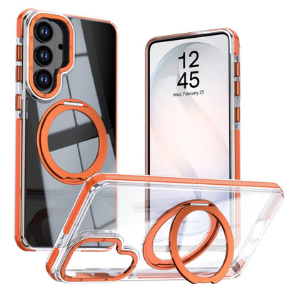 For Samsung Galaxy S26+ Magnetic Case Rotating Ring Kickstand Dual Color Acrylic + TPU Clear Phone Cover