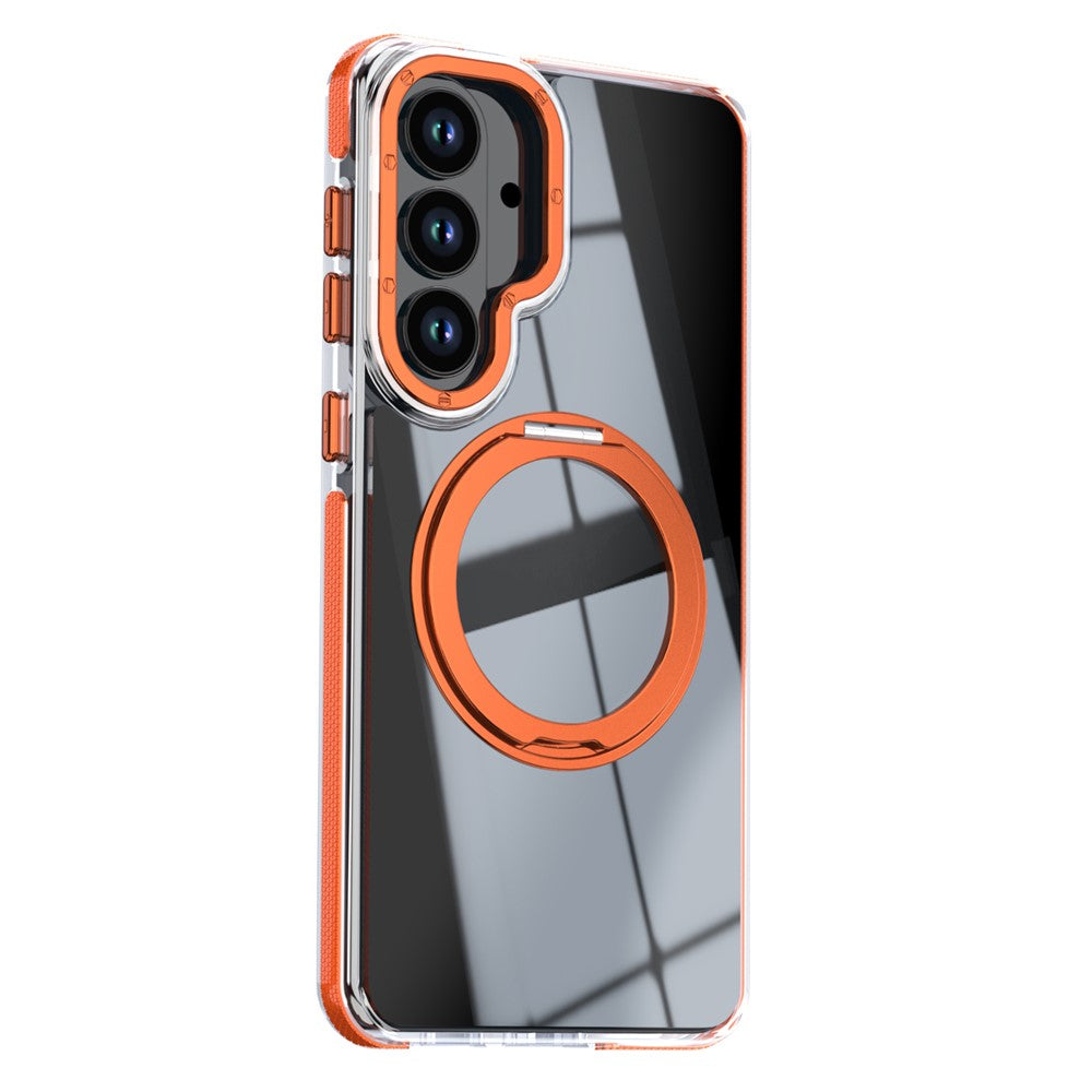 For Samsung Galaxy S26+ Magnetic Case Rotating Ring Kickstand Dual Color Acrylic + TPU Clear Phone Cover