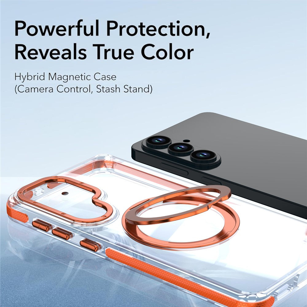 For Samsung Galaxy S26+ Magnetic Case Rotating Ring Kickstand Dual Color Acrylic + TPU Clear Phone Cover