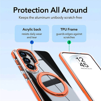 For Samsung Galaxy S26+ Magnetic Case Rotating Ring Kickstand Dual Color Acrylic + TPU Clear Phone Cover
