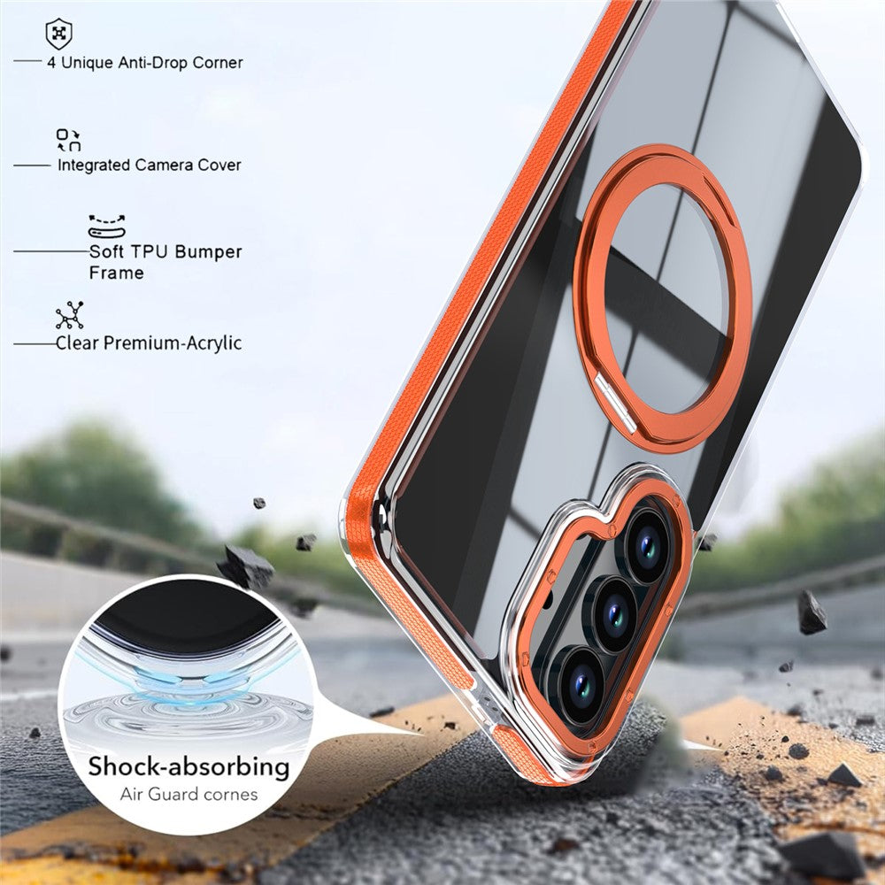 For Samsung Galaxy S26+ Magnetic Case Rotating Ring Kickstand Dual Color Acrylic + TPU Clear Phone Cover