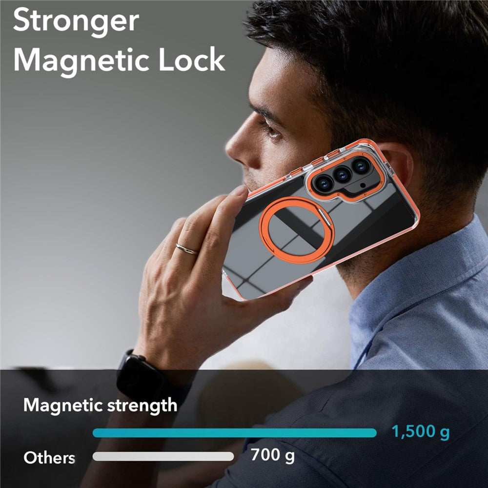 For Samsung Galaxy S26+ Magnetic Case Rotating Ring Kickstand Dual Color Acrylic + TPU Clear Phone Cover