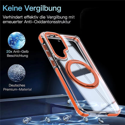 For Samsung Galaxy S26+ Magnetic Case Rotating Ring Kickstand Dual Color Acrylic + TPU Clear Phone Cover