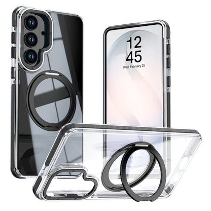 For Samsung Galaxy S26+ Magnetic Case Rotating Ring Kickstand Dual Color Acrylic + TPU Clear Phone Cover