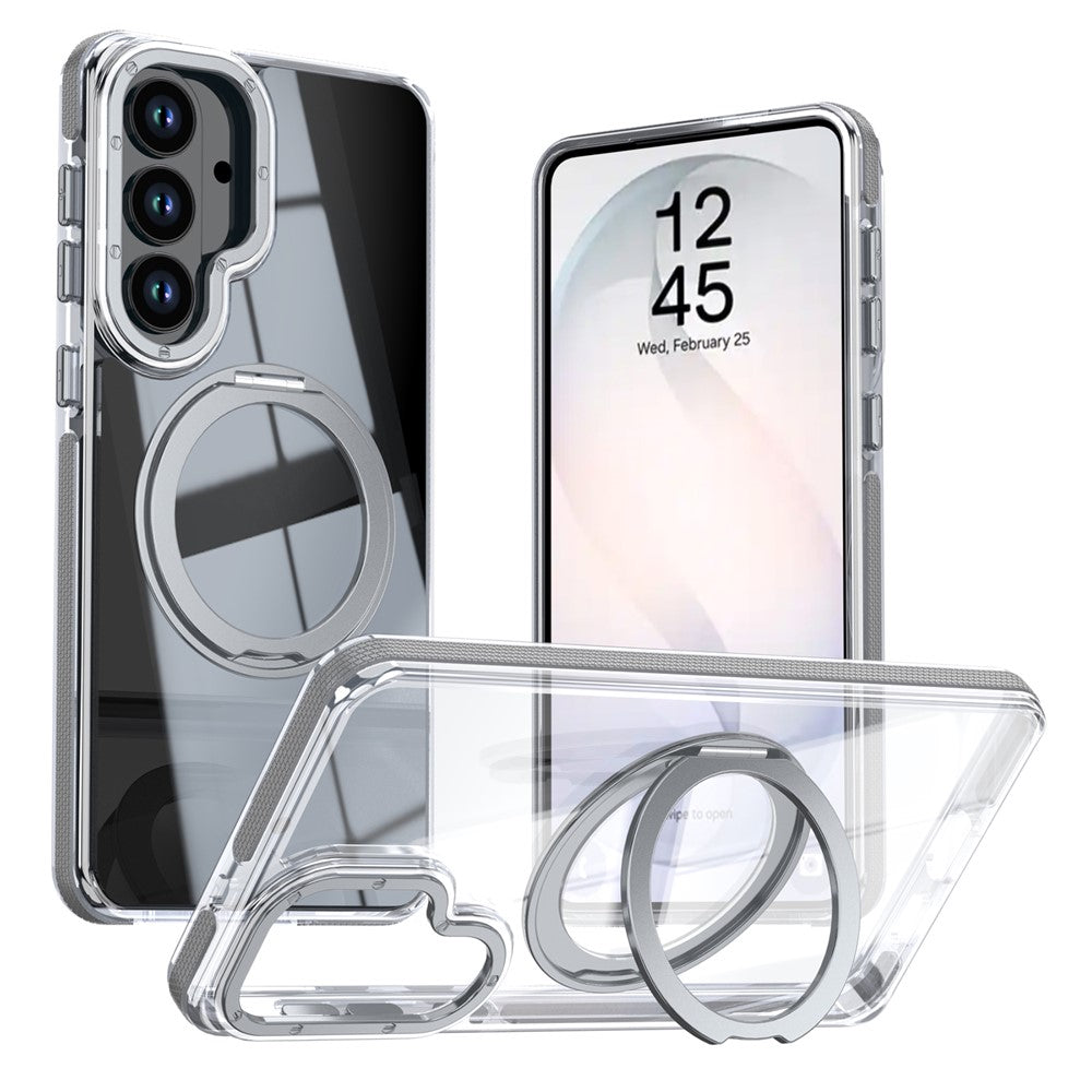 For Samsung Galaxy S26+ Magnetic Case Rotating Ring Kickstand Dual Color Acrylic + TPU Clear Phone Cover