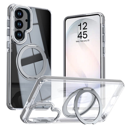 For Samsung Galaxy S26+ Magnetic Case Rotating Ring Kickstand Dual Color Acrylic + TPU Clear Phone Cover