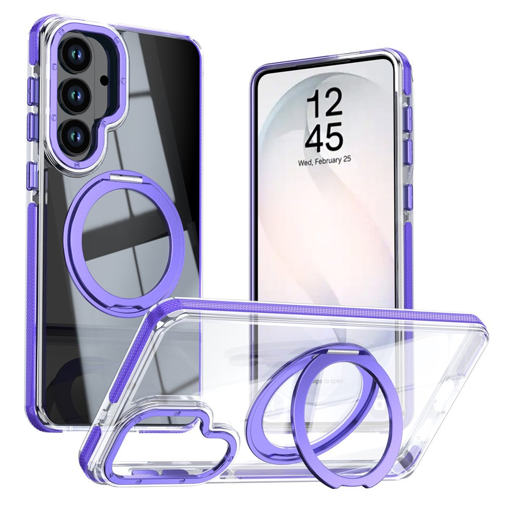 For Samsung Galaxy S26+ Magnetic Case Rotating Ring Kickstand Dual Color Acrylic + TPU Clear Phone Cover