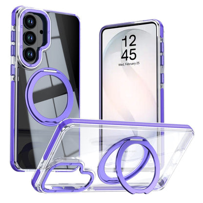 For Samsung Galaxy S26+ Magnetic Case Rotating Ring Kickstand Dual Color Acrylic + TPU Clear Phone Cover