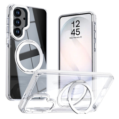 For Samsung Galaxy S26+ Magnetic Case Rotating Ring Kickstand Dual Color Acrylic + TPU Clear Phone Cover