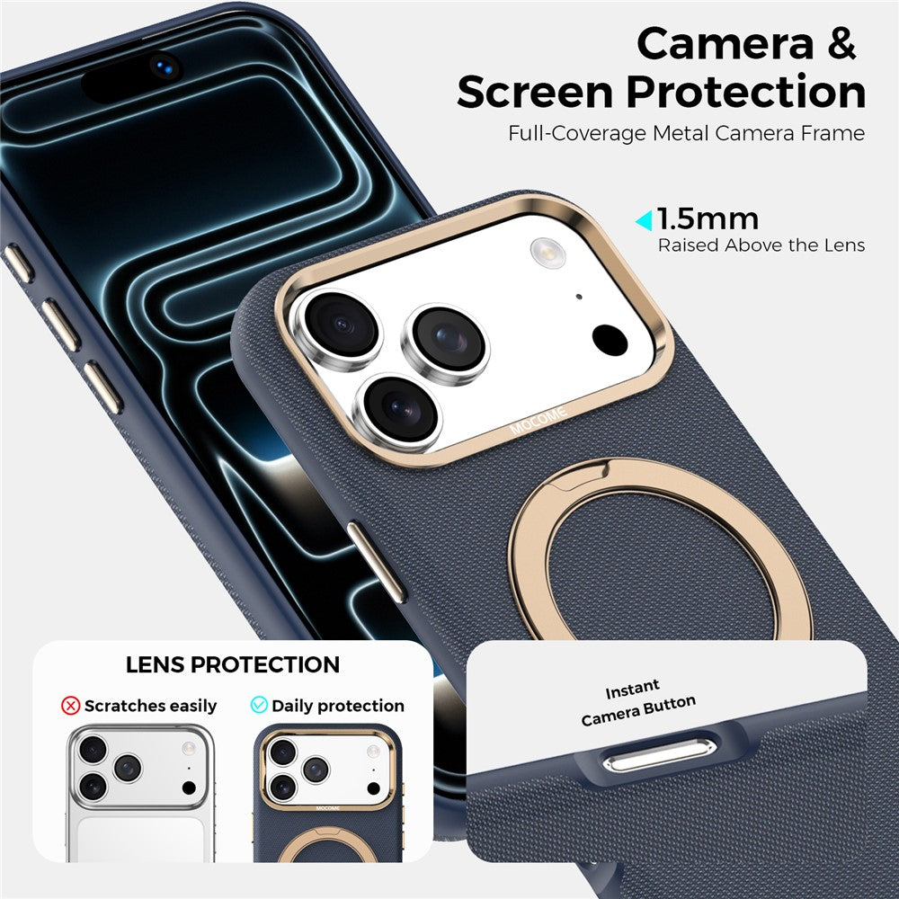 For iPhone 17 Pro Max Magnetic Case Rotating Kickstand PU Leather + PC + TPU Shockproof Back Cover