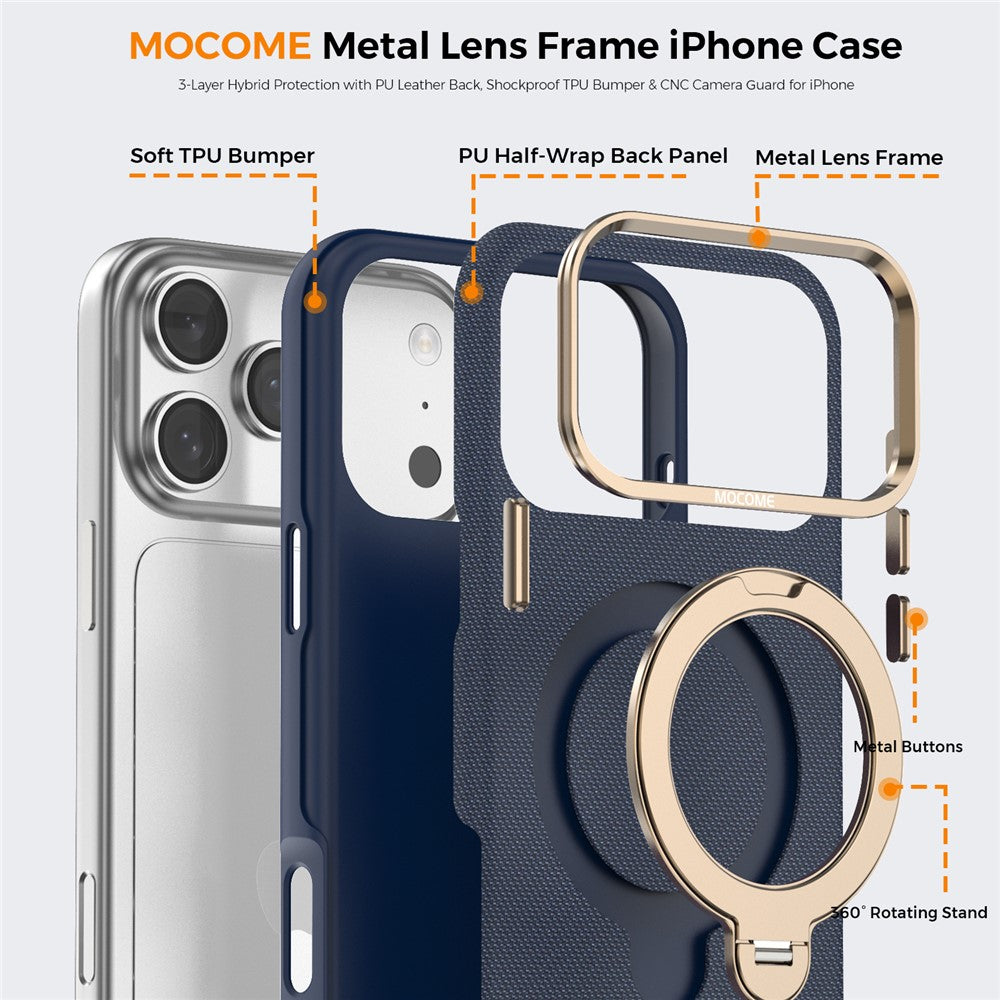 For iPhone 17 Pro Max Magnetic Case Rotating Kickstand PU Leather + PC + TPU Shockproof Back Cover