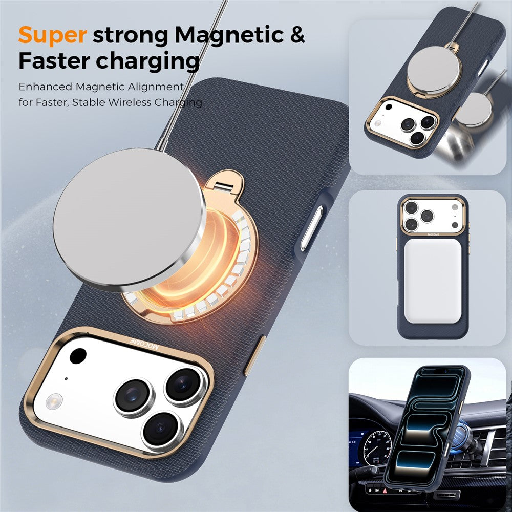 For iPhone 17 Pro Max Magnetic Case Rotating Kickstand PU Leather + PC + TPU Shockproof Back Cover