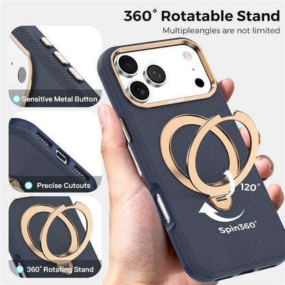 For iPhone 17 Pro Max Magnetic Case Rotating Kickstand PU Leather + PC + TPU Shockproof Back Cover