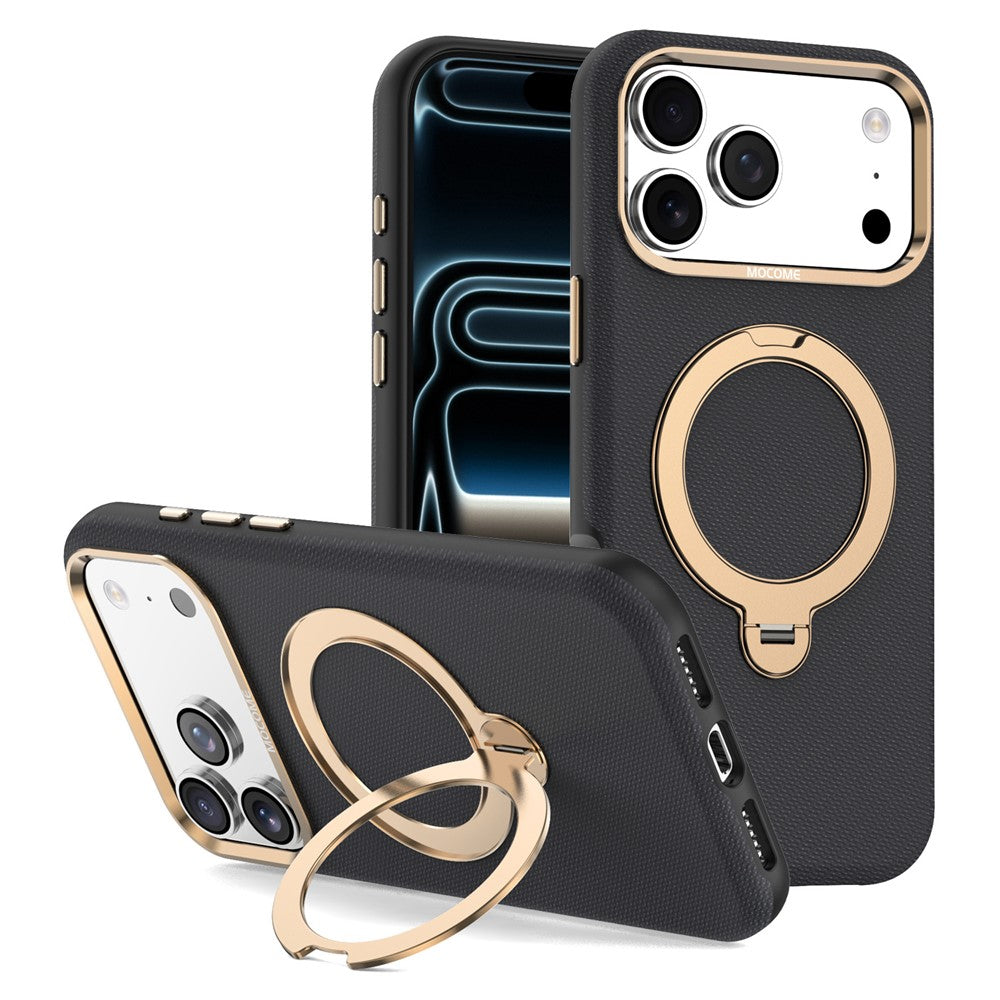 For iPhone 17 Pro Max Magnetic Case Rotating Kickstand PU Leather + PC + TPU Shockproof Back Cover