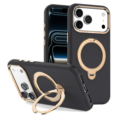For iPhone 17 Pro Max Magnetic Case Rotating Kickstand PU Leather + PC + TPU Shockproof Back Cover