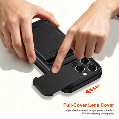 For iPhone 16 Pro Max Case Slide Camera Cover Kickstand PC + TPU Phone Shell with Card Holder