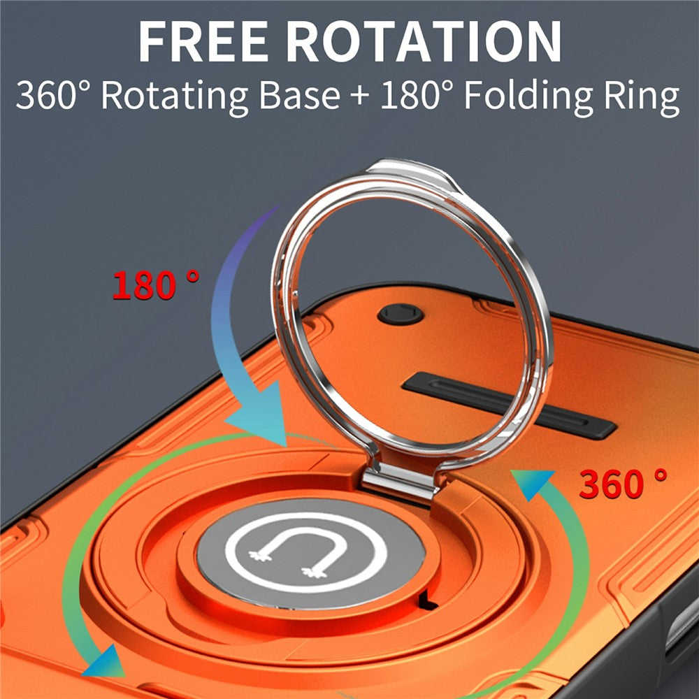 For iPhone 17 Pro Case Sliding Camera Cover Ring Kickstand PC + TPU Phone Shell with Tempered Glass Film