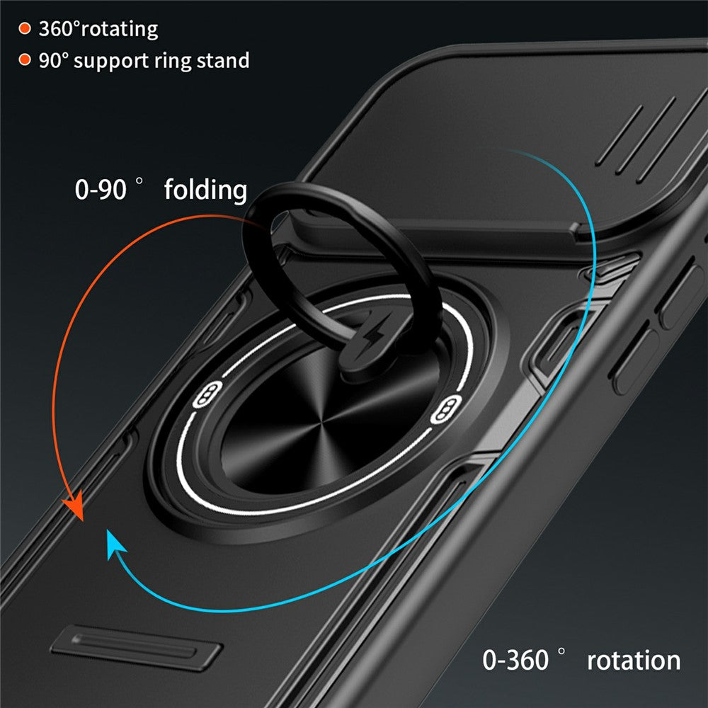 For iPhone 17 Case Sliding Camera Cover Ring Kickstand PC + TPU Phone Shell with Tempered Glass Film
