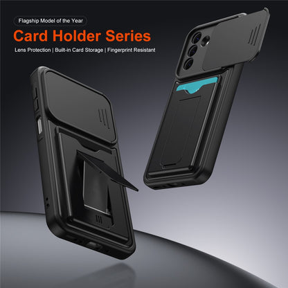 For Samsung Galaxy S26+ Case Slide Camera Cover Kickstand PC + TPU Phone Shell with Card Holder