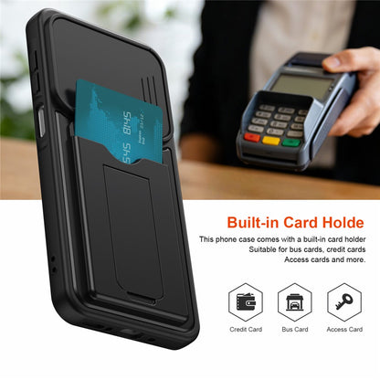 For Samsung Galaxy S26+ Case Slide Camera Cover Kickstand PC + TPU Phone Shell with Card Holder